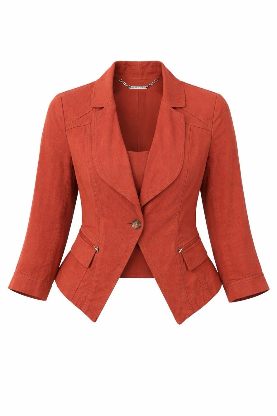 White House Black Market Blazer Womens 00P Petite Rust Orange Chain Trim Jacket